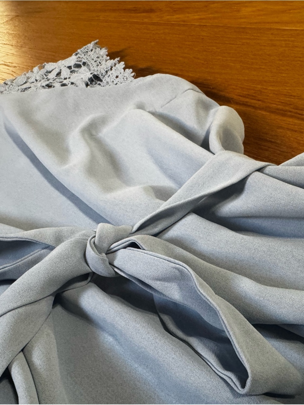 Women’s Light Blue Lace Sleeve Tie-Waist Dress - Picture 2 of 5